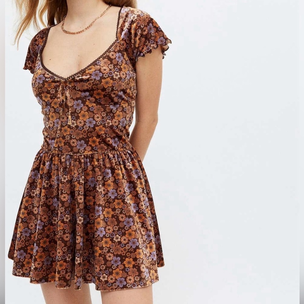 Urban outfitters floral velvet romper